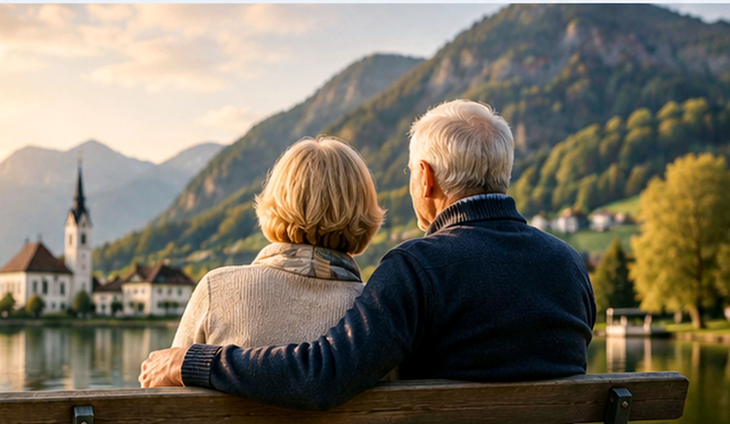 Pensionistenpaar mit Blick auf eine bayerische Wohnregion als Symbolbild für die Wohnentscheidung